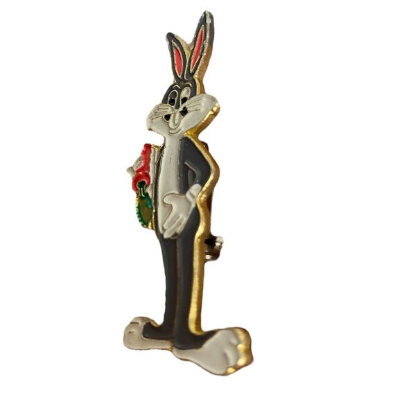 Looney Tunes Bugs Bunny Brooch 2" Pin Goldtone Enamel Warner Bros VTG C14Q - Picture 3 of 6